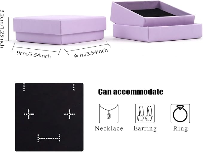 Gift Box Necklace Earring Ring Box Gift Box,12 Pieces Square Cardboard Jewelry Gift Boxes,Cotton Filled Cardboard Paper Jewelry Box Gift Case (3.5x3.5x1.25 Inches) (Purple)
