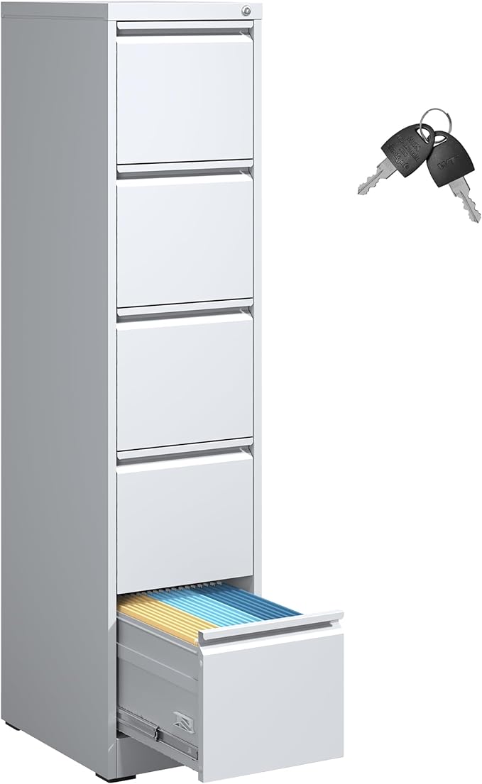 5 Drawer File Cabinet,Metal Filing Cabinets for Home Office,Vertical File Cabinet with Lock,Heavy Duty Metal Storage Cabinet for A4/Letter/Legal Size Files,Assembly Required