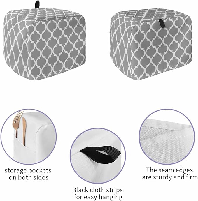 Toaster Cover 2 Slice Moroccan Lattice Toaster Oven Cover with Pockets Grey Geometric Classic Dustproof Bakeware Protector Small Kitchen Appliance Dust Covers and Fingerprint Protection for Women
