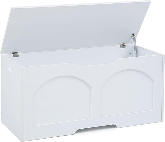 Storage Chest, 31.5" Wooden Storage Trunk Bench, Entryway Bench, Storage Box, Toy Chest with Lift Top, U-Shaped Opening, Easy Assembly, 31.5" x 15.7" x 18.3" Toy Box Chest Organizer Bench, Ivory White