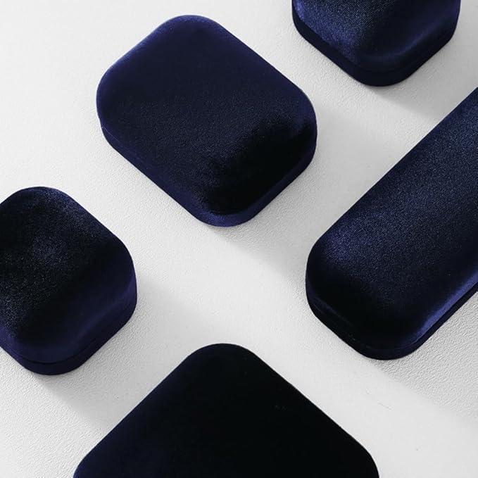 Resilient Velvet Ring Earrings Bracelet Necklace Display Box, Travel Mini Jewelry Organizer Case (Blue, Long Chain Box)