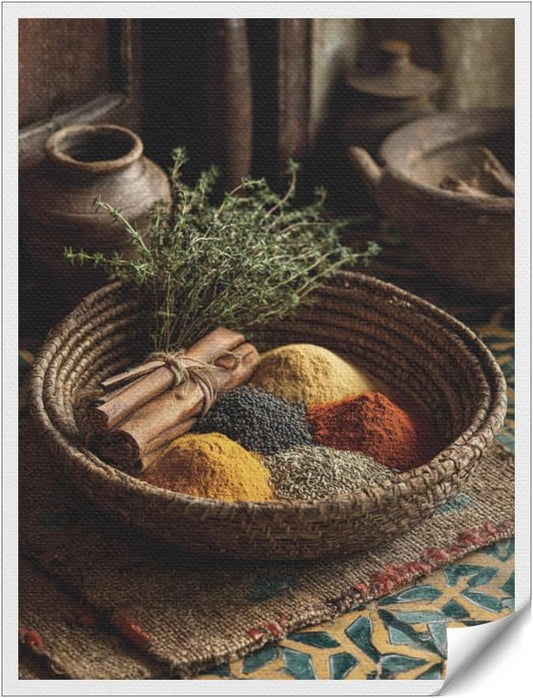 RPSIRVFO Basket Spices Canvas Oil Art Unframed Spices in a woven basket Beautiful decorations for bedrooms living rooms corridors bathrooms and dorm