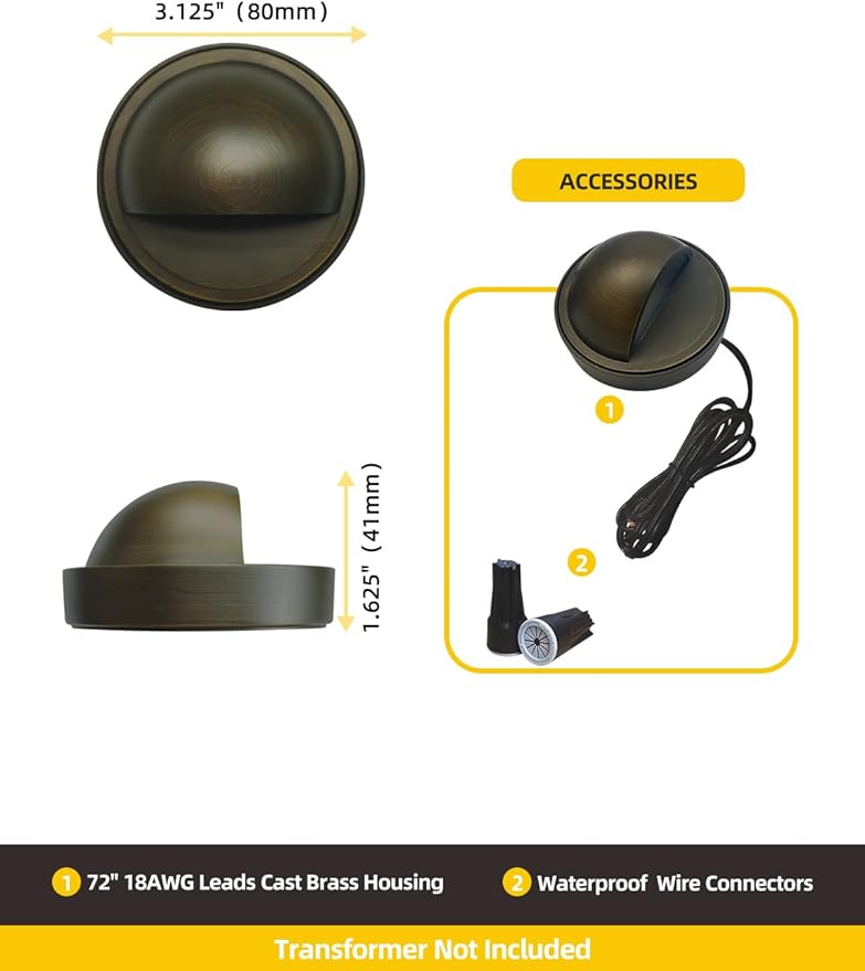 COLOER Die-cast Brass Deck Lights Fixture(Bronze), 12V-24V Low Voltage Landscape Lighting, Outdoor Deck Light for Railing, Deck, Patio, Yard, Garden, Walkway and Driveway(401B,1-Pack Without Bulb)