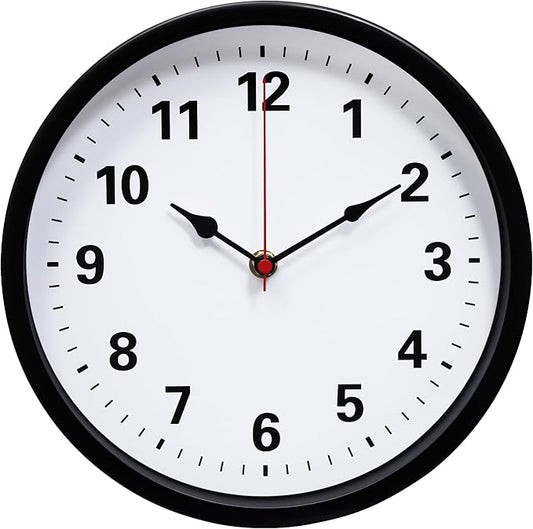 LEIKE Metal Wall Clock 10IN Black, Retro Silent Quartz Battery Operated, Decorative for Patio, Kitchen, Living Room, Bedroom, Pool