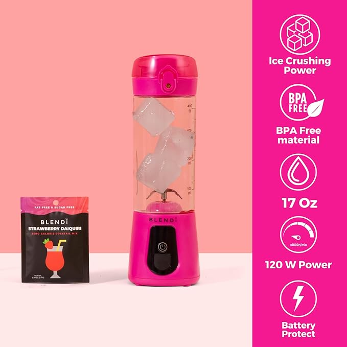 BLENDi Pro+ Portable Blender (New 2025 Model, 17.5oz, Hot Pink) – Upgraded 120W Motor, USB-C Rechargeable, Cordless Personal Blender Smoothies & Shakes – BPA-Free, Self-Cleaning, Travel-Friendly