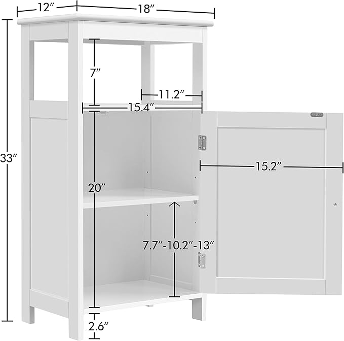 Yaheetech Single Door Floor Cabinet, Bathroom Free Standing Storage Organizer with Adjustable Shelf, Narrow Side Cabinet for Living Room, White