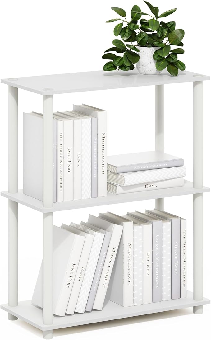 Furinno Turn-N-Tube 3-Tier Compact Multipurpose Shelf Display Rack, White/White