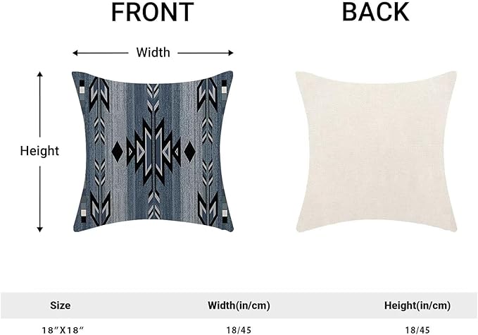 Boho Blue Carpet Throw Pillow Covers 18x18 Inch Set of 2, Rustic Tribal Decorative Throw Pillow Covers Antique Blue Linen Outdoor Cushion Cover for Sofa Couch Farmhouse Room Bed Decor