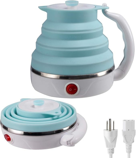 Foldable Electric Travel Kettle, Dual Voltage Portable Electric Kettle, Collpasible Electric Kettle, Food Grade Silicone Tea Kettle, Suitable for 110V & 220V
