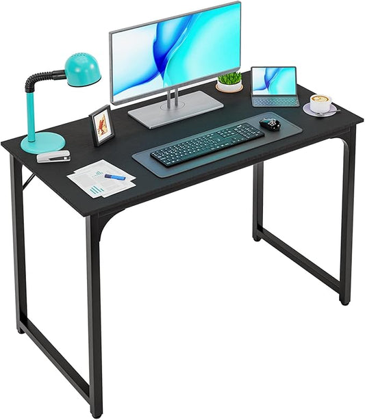 PayLessHere | 39 Inch Computer Desk | Black | Office Desk with Metal Frame, Adjustable Feet | Water-Resistant, Scratchproof Surface | Sturdy Writing Table for Home Office or Study | Pack of 1