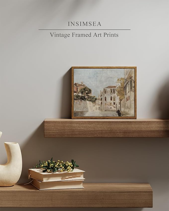 InSimSea Framed Wall Art for Living Room Classical Cityscape Painting Vintage Wall Decoration View of Venice Moody Canvas Print Bathroom Pictures Farmhouse Shelf Decor Office Home Rustic Decor 8x10in