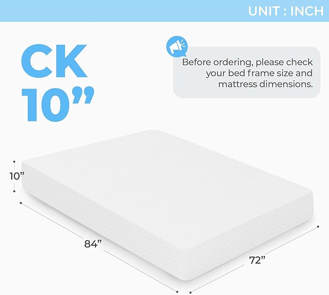 Neo Sleep 10 Inch Cal King Cooling Gel Memory Foam Medium Firm Mattress Cool Sleep Pressure Relief CertiPUR-US Certified Foam, Mattress-in-a-Box Kids and Adults No Fiberglass (California King, 10 in)