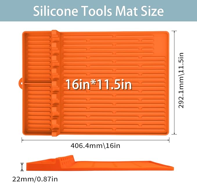 Silicone Griddle Tools Mat for Blackstone，Side Shelf Heat Resistant Spatula Mat，16x11.5 Inch Large Silicone Grill Pad with Drip Pad(Orange)
