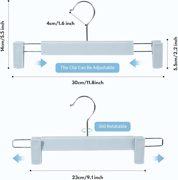 Skirt Hangers，Pants Hangers with Clips，360 ° Swivel Hooks Space Saving Hangers for Pants, Skirts, Clothes, Jeans (20Pack, Light Blue)