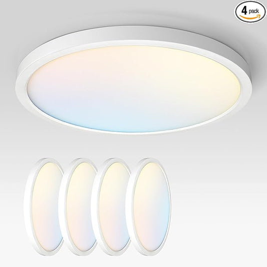 ASD LED 24" Round Flush Mount Ceiling Light Fixture, Low Profile Surface Lighting | 5CCT, Dimmable, Ultra-Thin, ETL Listed | 38W 2700LM 2700-6000K 100-277V | Kitchen, Hallway Lamp | White, 4 Pack