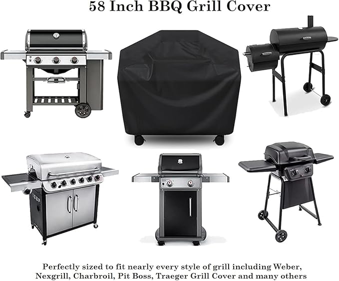 Pork Barrel Gas Grill Cover for Outdoor Grill, Grilling Gifts for Men – Heavy Duty Weber Gas Grill Cover I Waterproof I Weather UV Resistant, Black (58" L x 24" W x 48" H)