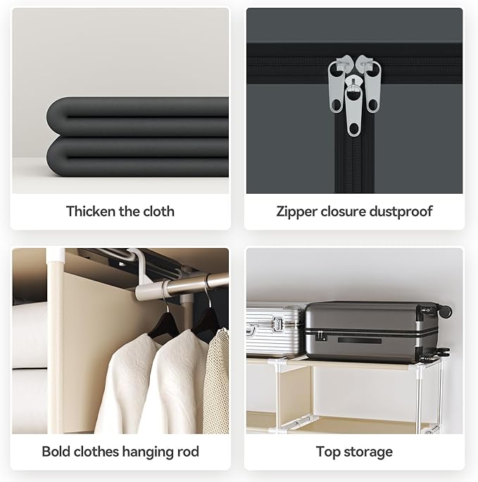 Portable Wardrobe Closet Durable and Easy to Assemble Heavy Duty Clothes Rack with Non-Woven Cover Fabric Best for Bedroom and Easy Storage and Organization (Grey-C)