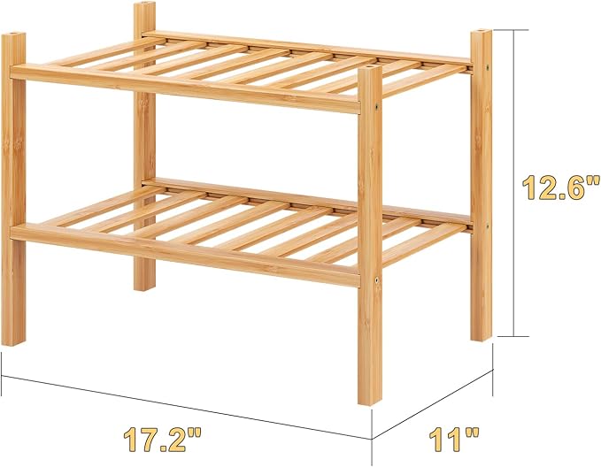 Small Shoe Rack, 2-Tier Bamboo Stackable Shoe Shelf Storage Organizer, Shoe Stand for Closet, Entryway and Hallway