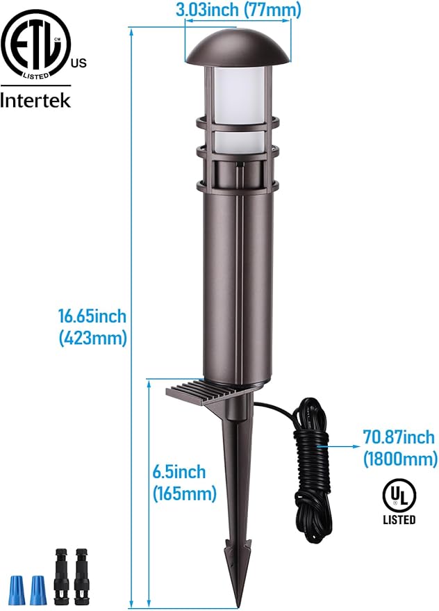 LEONLITE 12-Pack 5CCT Low Voltage Landscape Pathway Lights 3W Landscape Lighting 12-24V LED Bollard Path Lights Wired CRI 90+ Aluminum Pathway Lighting for Walkway Yard Garden, ETL Listed, 1800-5000K