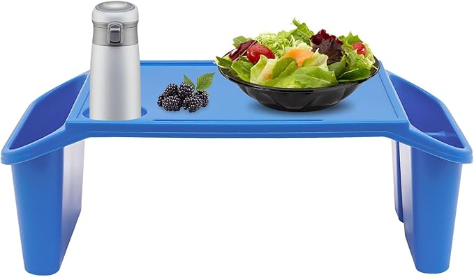 6 Pcs Kids Lap Desk Tray, Plastic Breakfast Lap Desk Trays with Side Pockets and Slot, Portable Lap Table Snack Tray for Eating, Writing, Drawing, Game, 19.69" L x 9.84" W x 7.1" H (Blue*6)