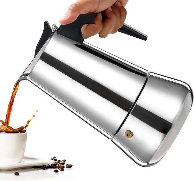 9 Cup Moka Pot Percolator Italian Coffee Maker 450ml Stovetop Espresso Mocha Stainless Steel Greca Coffee Maker Classic Cafe Makers Suitable for Induction Cookers Ceramic Stoves Tummy