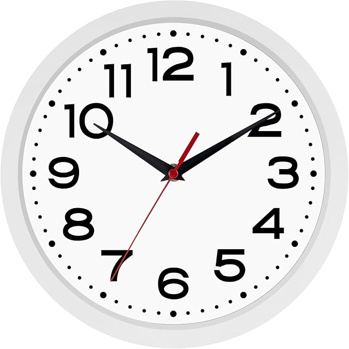 Wall Clock Silent Non-Ticking Modern Clock Battery Operated 8 Inch Small Classic Analog Decorative for Kitchen, Living Room, Office, Bedroom, Bathroom (White)