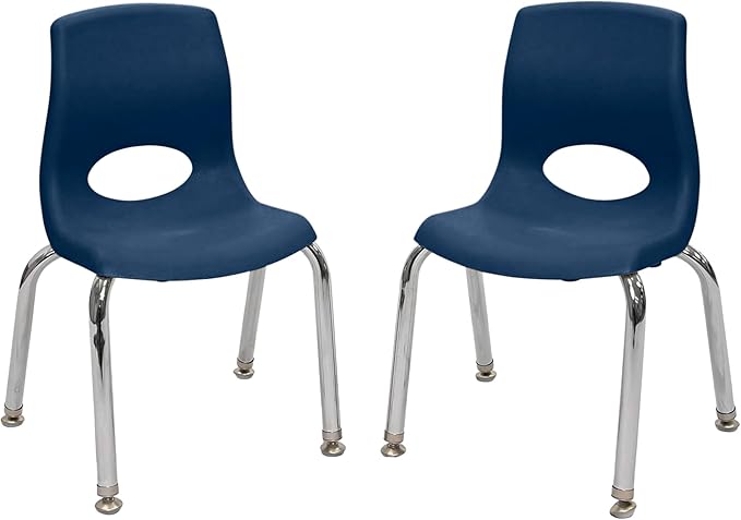 Children’s Factory MyPosture Plus 10" Chair, Navy with Chrome Legs, 2 Pack, Stackable Ergonomic Seating Solution for Classrooms and Homeschools