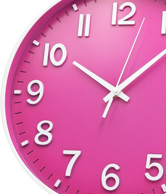 HZDHCLH Wall Clocks Battery Operated 12 inch Silent Non Ticking Modern Wall Clock for Living Room Bedroom Kitchen Office Decor (Rose red)