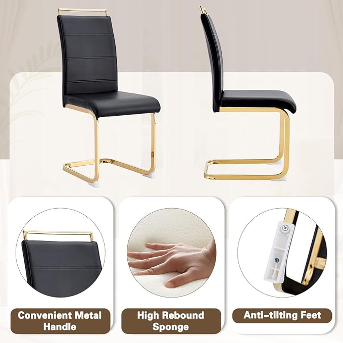 51" Glass Dining Table Set for 4,Small Kitchen Room Dining Table Set 4 with Chairs,Tempered Glass Top with Gold Legs,Easy to Assemble,Dinette Breakfast Nook