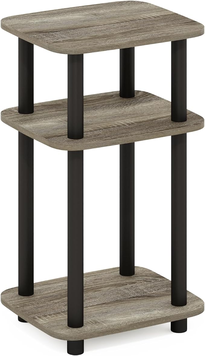 Furinno Just 3-Tier Turn-N-Tube Curve End Table, Side Table, 1-Pack, French Oak/Black
