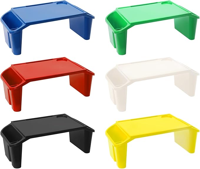 6 Pack Kids Lap Desk Tray with Storage Slots, Stackable Portable Lap Tray - Multicolor Kids Plastic Table, Activity Trays, Laptop Desk for Bed, Nursery, Reading, Doing Homework, 19.7x9.8x7.1''