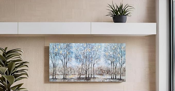 NdcSkyArt Forest Canvas Wall Art - Hand Painted Textured Abstract Tree Paintings with Gold Foil for Modern Décor