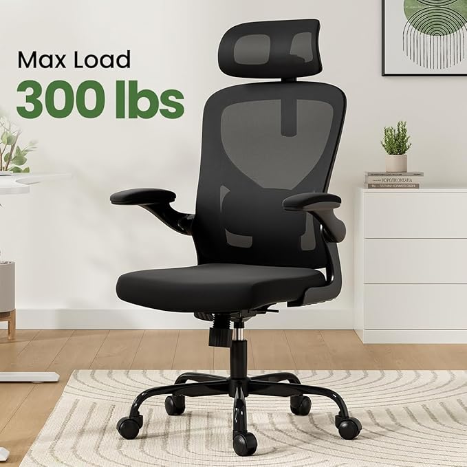 Soohow Ergonomic Office Chair,Home Office Desk Chair with Adjustable Lumbar Support Armrests,Comfy Computer Desk Chair with Headrest,for Home and Office, Black & Black