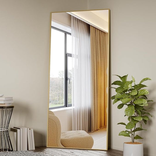 Koonmi Large Mirrors, 71"x26" Full Length Mirror with Stand, Full Body Mirror with Aluminum Alloy Frame, Hanging or Leaning Against Wall Floor Standing Mirrors for Bedroom Living Room, Gold
