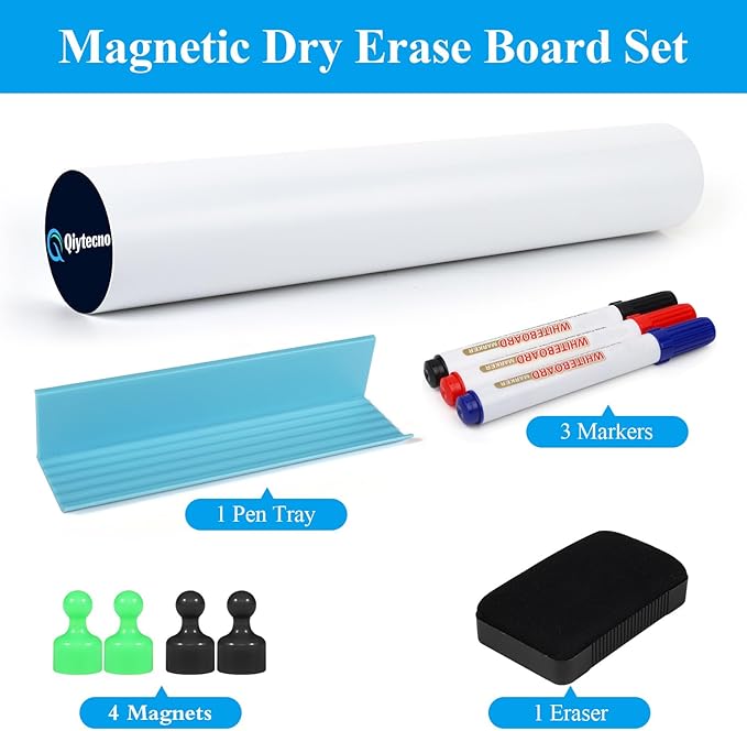White Board Sticker Adhesive Backing, 36" x 48" Magnetic Dry Erase Board Contact Paper Stick on Wall, Whiteboard Sheet for Teacher Kids Classroom, Include Markers, Eraser with Magnet