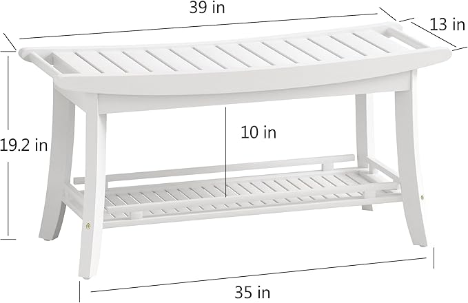 Bamboo Entryway Storage Bench with Shelves Shoe Rack Bench Seat Organizer for Porch Bedroom Bathroom Balcony 39 x 13 x 19.2 Inches White