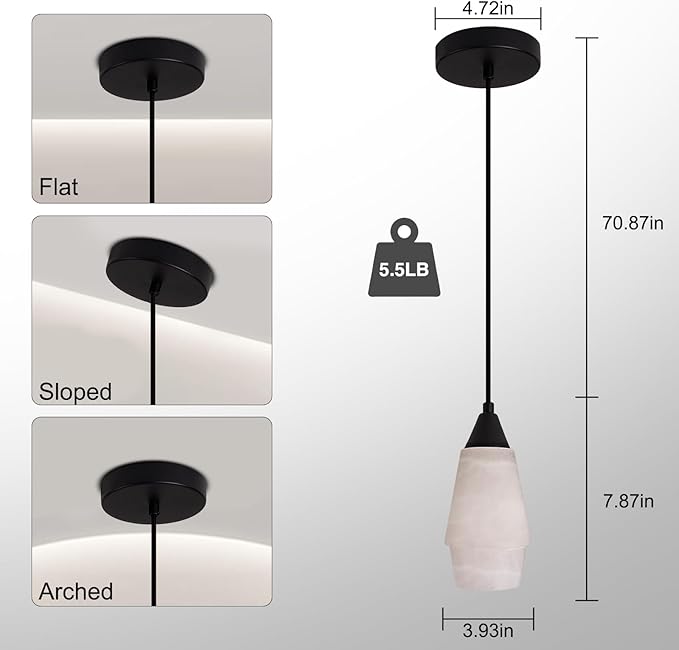 Natural Alabaster Pendant Lights Kitchen Island, H-7.87in White Pendant Light Fixtures, Light Pendant Marble Shade, for Bedroom Bathroom Dining Room Living Room