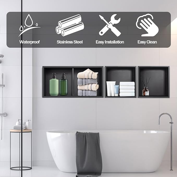 Stainless Steel Shower Niche 24" X 12" Brushed No Tile Needed Wall Niche Double Shelves Recessed Shower Shelf for Bathroom Storage Over Mount Installation