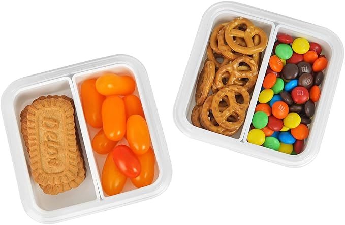 carrotez 2 Compartment Snack Containers, Mini Snack Containers for Mini Fridge, Small Food Storage Containers, Airtight Lids, Reusable, 1.1 cup, 2 PACK