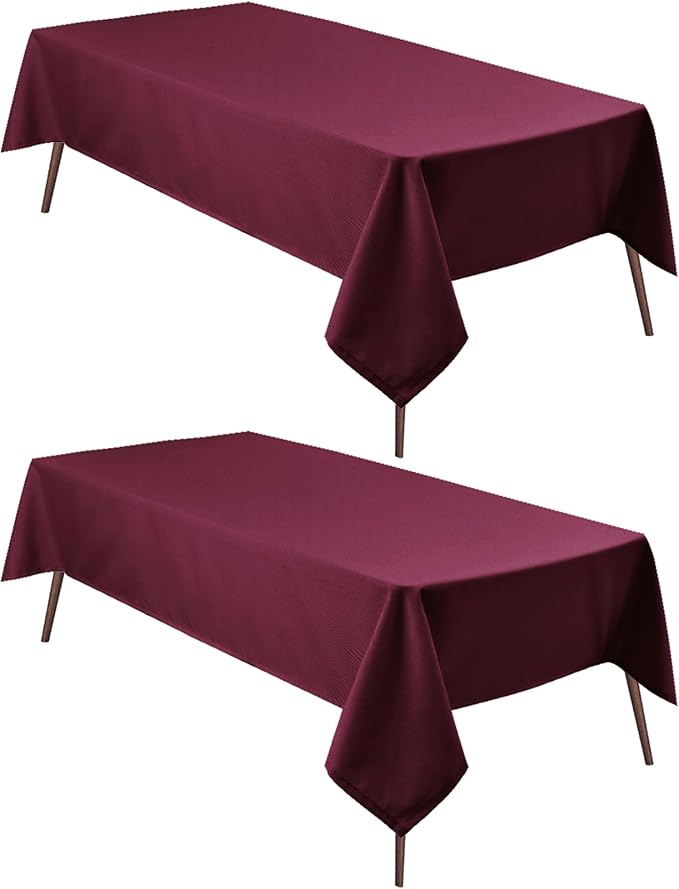 Hiasan 2 Pieces Burgundy Tablecloth for Rectangle Tables - Waterproof and Spillproof Washable Fabric Table Cloth for Dining Room Kitchen Party, 54 x 80 Inch