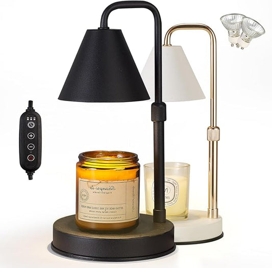 Candle Warmer Lamp with Timer,Adjustable Height Dimmable Candle Lamp,Electric Candle Warmer Lamp with 2 Bulbs,Candle Wax Warmer Compatible with Large Jar Candles,Gifts for Mom,Black