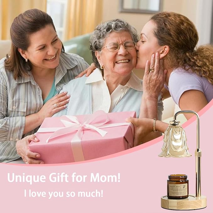 Candle Warmer Lamp with Timer Dimmer Adjustable Height for New Home House Bedroom Decor,Wax Melt Warmer with 2 Bulbs for Jar Candles, Gifts for Mom Women Friend Sister Mothers Day Birthday | Gold