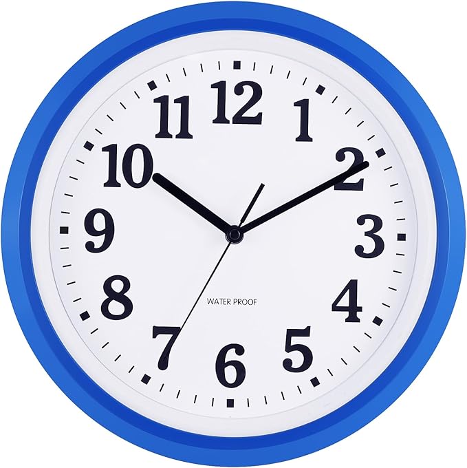 Caysie 12 Inch Sealed Indoor Outdoor Waterproof Wall Clock, Durable Silent Non-Ticking Battery Operated Quality Quartz Round Clock, Wall Decorative for Patio, Pool, Bathroom (Blue)