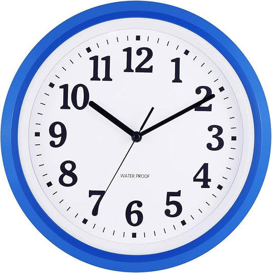 Caysie 12 Inch Sealed Indoor Outdoor Waterproof Wall Clock, Durable Silent Non-Ticking Battery Operated Quality Quartz Round Clock, Wall Decorative for Patio, Pool, Bathroom (Blue)