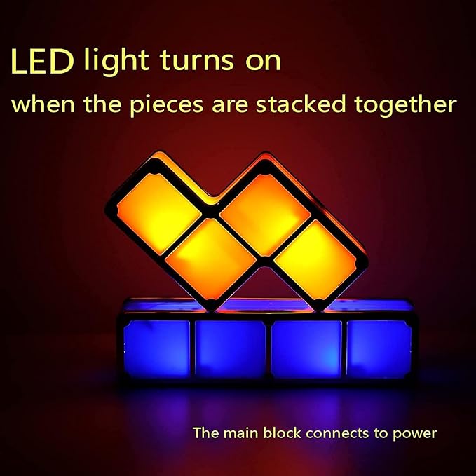 Puzzles Night Light, Tangram Stackable LED 7 Colors Induction Interlocking Desk Lamp 3D DIY Magic Blocks Puzzles for Kids Teens Bedroom Home Decor Ideal Gift for Birthday（USB）