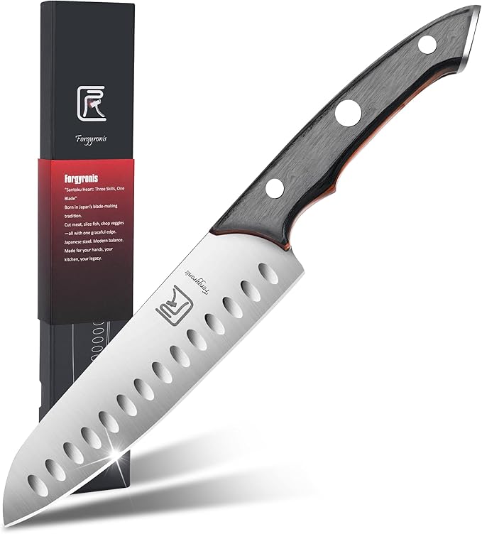 Santoku Chef Knife, 7 Inch Kitchen Knife, Ergonomic Non Slip Thumb Grip,Ultra Sharp Cutting Knife, Forged From Japanese Steel, Professional Cooking Knife For Cutting Meat And Vegetables.