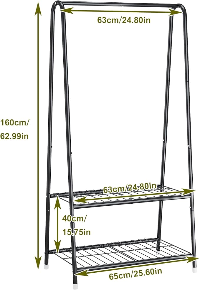 Buzowruil Metal Small Clothes Rack,Clothing Garment Rack with Double Layer Shelf for Clothes,Dress, Shoes,Black