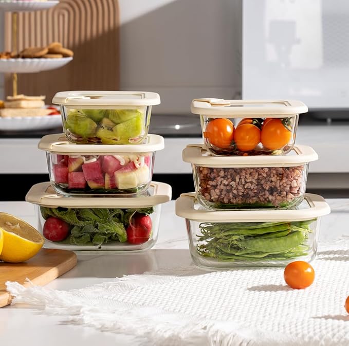 Urban Green Glass Food Storage Containers with Glass Lids, Microwave Safe Food Container Set, Airtight Meal Prep Containers, LeakProof, 100% Plastic Free, 6 Pack