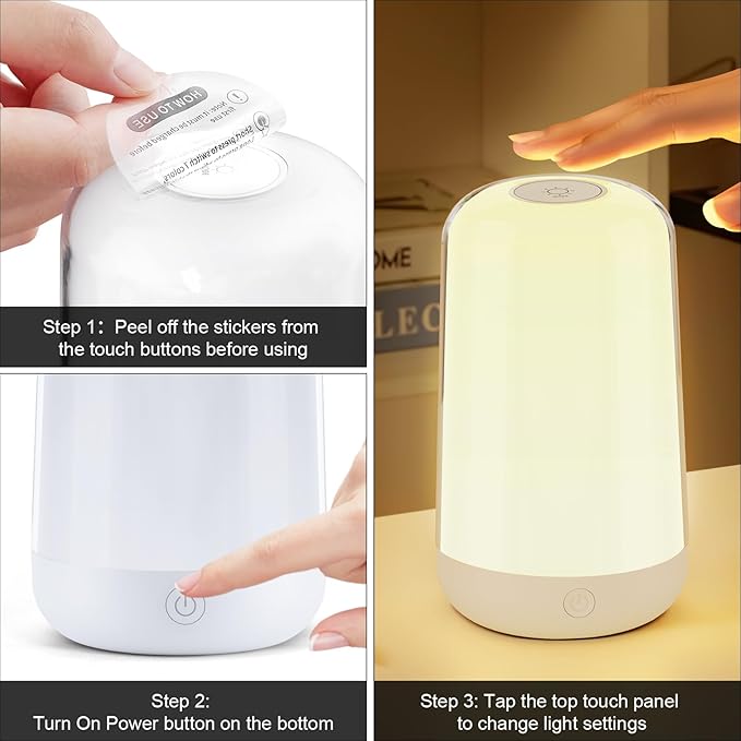 FRIDEKO HOME 2 Pack RGB Touch Bedside Lamp for Nightstand, 3 Color Temperatures Rechargeable Battery Night Light, Dimmable Mood Lighting for Bedroom Living Room Nursery, Breastfeeding, Kids, Adult