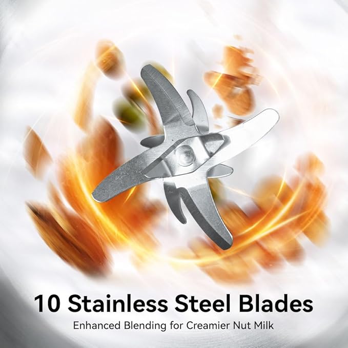 8-in1 Multifunction 40oz Nut Milk Maker Blender for Homemade Soy, Almond, Oat, Coconut, Plant Based Milks and Non-Dairy Beverages. Delayed Start, Automatic Cleaning, Boils Water, Keeps Drinks Warm.